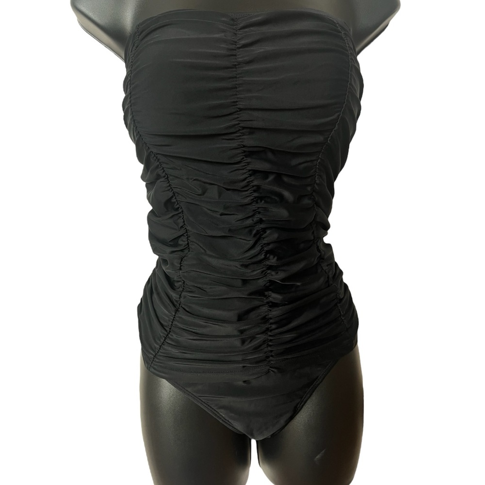 Jones New York Black Strapless Ruched One Piece Swimsuit